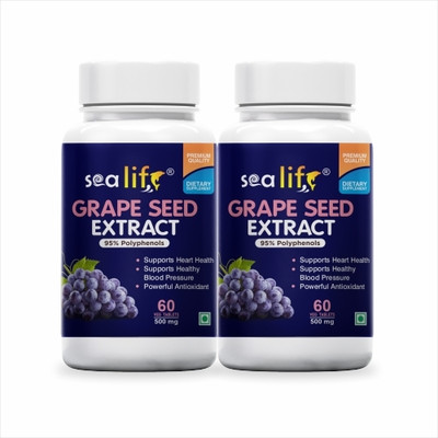 Sea life Grape Seed Extract Tablets 500mg for Healthy Skin & Cholesterol Level(2 x 60 Tablets)