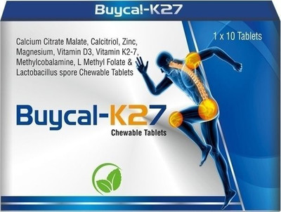 MECORN BUYCAL K27 Calcium Supplement with D3 & B12, Chewable Mint Flevour, 90 Tablets(9 x 10 Tablets)