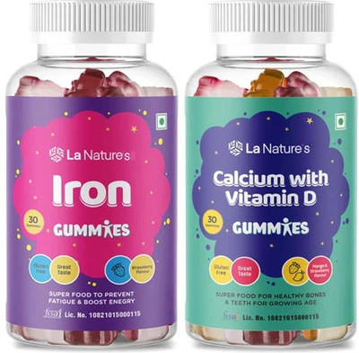 La Natures Iron with Calcium & Vitamin D Gummies for Both Kids & Adults to Boost Immunity(60 Tablets)