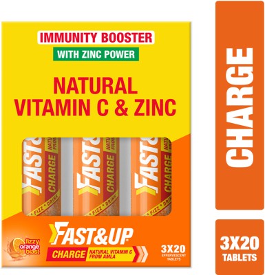 FAST&UP Charge Vitamin C Tablet - 1000mg Natural Amla Extract with 10mg Zinc (Orange)(3 x 20 Tablets)