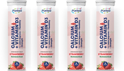 puriteo CALCIUM + VITAMIN D3 EFFERVESCENT STRAWBERRY _04(4 x 15 Tablets)