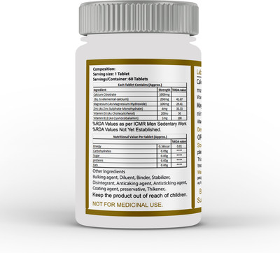Labyrinth Calcium 1000mg, Vitamin D3, Magnesium, Zinc & B12 for strong bones & Joints_120T(2 x 60 Tablets)
