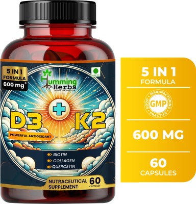 Humming Herbs D3 + K2 Vitamin | Supports Bone Strength, Skin, Hair, Heart Health & Immune(60 Capsules)