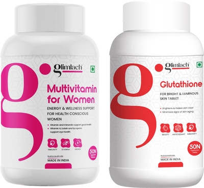 GLIMLACH Multivitamin For Women & Glutathione for Antioxidant Support , For Clear Skin(2 x 50 No)