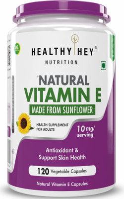 HealthyHey Nutrition Natural Vitamin E from Sunflower - D-Alpha-Tocopherol-120 Capsules(120 No)