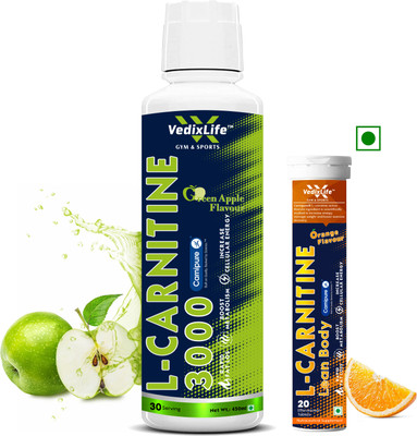 VedixLife L-Carnitine 3000 mg Liquid Green Apple, with L-Carnitine Effervescent Tablet(2 x 0.23 ml)