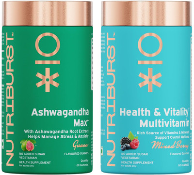 Nutriburst Daily Vitality Combo: Multivitamin + Ashwagandha Gummies(2 x 60 No)