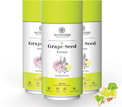 Nutriherbs Grape Seed Extract Capsules | for Healthy Skin , Digestion & Cholesterol Level(3 x 90 Capsules)
