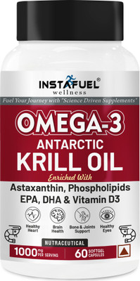 INSTAFUEL Superba Krill Oil with Phospholipids, Omega3, Astaxanthin & Vitamin D3 for Brain(60 Capsules)