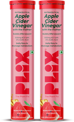 The Plant Fix Plix Apple Cider Vinegar 15 Effervescent Tablets Watermelon Flavour with Vitamin B12(2 x 15 No)
