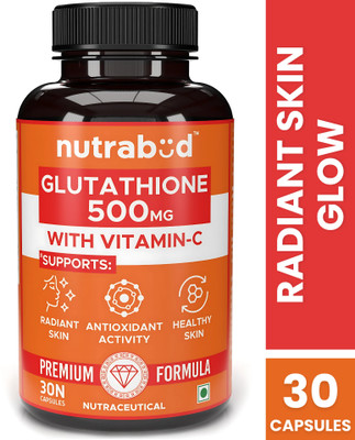 Nutrabud Glutathione 500mg & Vitamin-C for Clear & Radiant Skin Glow(30 Capsules)
