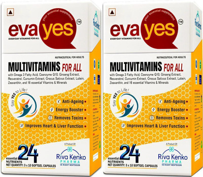Riva Kenko Eva Yes Multivitamin for all with Omega 3 Fetty,Coenzyme and 24 Vitamin,Minerals(2 x 30 Capsules)