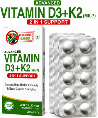 BEST CHOICE NUTRITION Vitamin D3+K2 MK-7 For Support Strong Bones,Muscle & Immunity(30 Tablets)