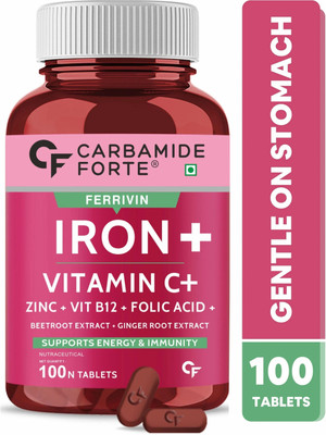 CARBAMIDE FORTE Chelated Iron Supplement with Vitamin C, Folic Acid Iron Tablets for Women & Men(100 Tablets)