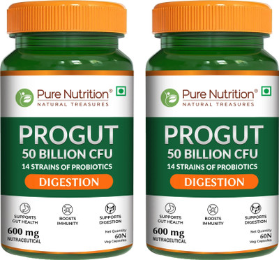 Pure Nutrition Progut Probiotic 50Billion CFU 14 Strains of Probiotics | Gut Health & Bloating(2 x 60 Capsules)