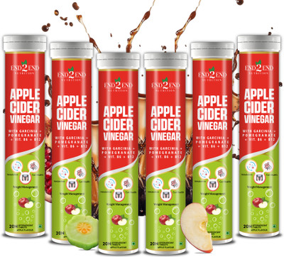 End2End Nutrition Apple Cider Vinegar Effervescent Tablet for Weight Loss | Fat Loss Drink(6 x 20 Tablets)