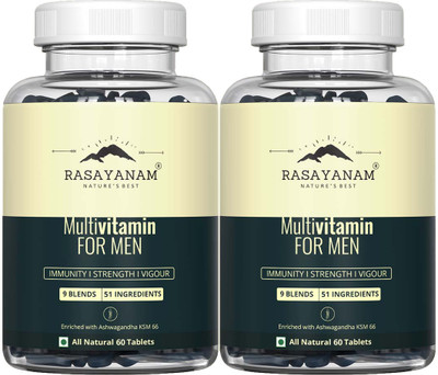 Rasayanam Multivitamin for Men | 51 ingredients & 9 Blends | For Overall Health- Pack of 2(2 x 60 Tablets)