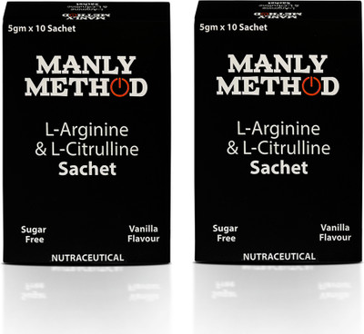 Manly Method L Arginine & L Citrulline 1500 Mg Vanilla Flavor Sugar Free Supplement(2 x 50 g)