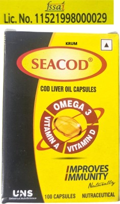 KRUM Cod Liver OiL-Capsules With Natural Omega3 & Vitamin A,D - pack of 2(2 x 100 Capsules)