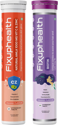 FIXUPHEALTH Natural Amla 1000mg Vit C and Zinc & Biotin Selenium Amino acids Vit and Zinc(2 x 20 Tablets)
