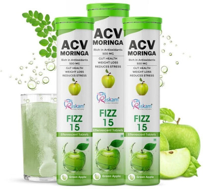 Raskam Apple Cider Vinegar Moringa 500mg Effervescent Tablets Green Apple Flavor(3 x 15 Tablets)