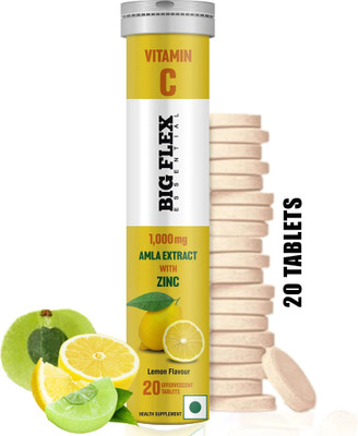 Bigflex Vitamin-C 1000mg Natural Amla Extract + 10mg Zinc effervescent Lemon Flavour(20 Tablets)