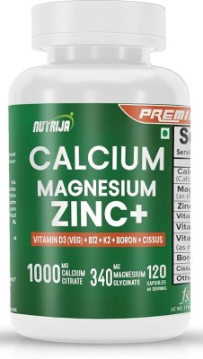 NutriJa Calcium Magnesium Zinc with Vitamin D3, Boron, K2 & B12(120 Capsules)