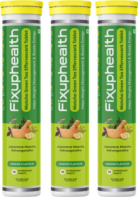 FIXUPHEALTH Japanese Matcha Green Tea with Ashwagandha Effervescent Tablet (Pack of 3)(3 x 15 Tablets)