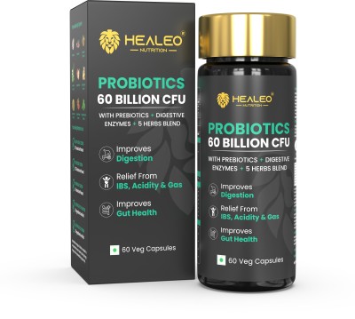 healeo Probiotics 60 Billion CFU with Prebiotic Fibre + Digestive Enzymes + 6 Herbs(60 Capsules)