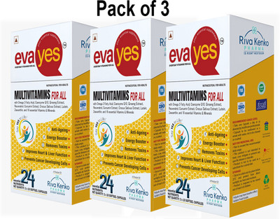 Riva Kenko Eva Yes Multivitamins for all with Omega 3 Fatty, 16 Essential Vitamin & Miniral(3 x 30 Capsules)