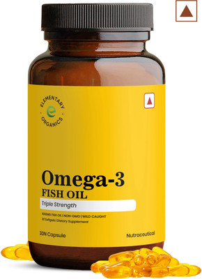 Elementary Organics Omega-3 Fish Oil | 1000mg Triple Strength For Brain, Heart and Eye Health(30 Capsules)