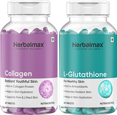 Herbal max Skin Youthful Collagen Tablet | L-Glutathione Tablet Improves Skin Hydration(2 x 60 Tablets)