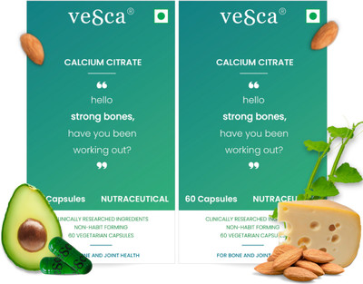 vesca Calcium Citrate 1200mg | Magnesium Zinc Vitamin D & B12 | Men & Women(2 x 60 Capsules)