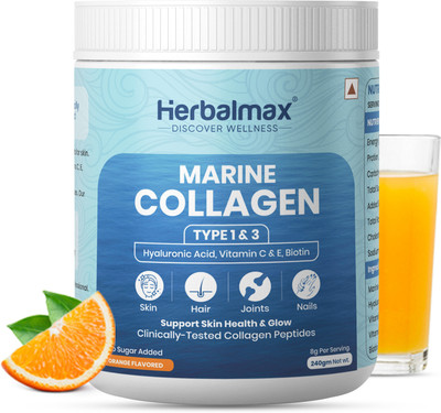 Herbal max Hydrolyzed Marine Collagen Supplement Type 1&3 |For Healthy Skin, Hair & Bone(240 g)