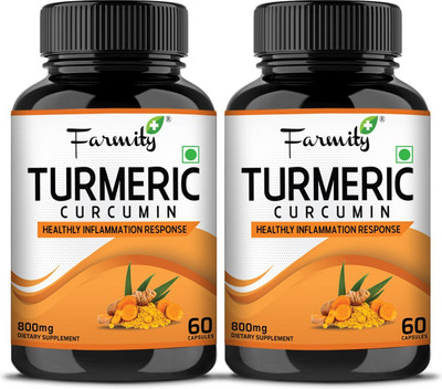 Farmity Turmeric Curcumin Capsules Relieves Joint Pain, Support Digestive Health(2 x 60 No)