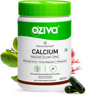 OZiva Calcium, Magnesium, Zinc | For Bone Health & Muscle Function | With Vitamin D3(60 Capsules)