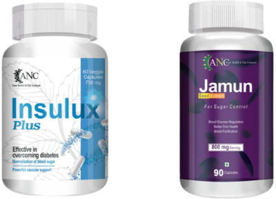 ANC Insulux_Plus 60 Cap & Jamun Seed Extract 90 Capsules For Diabetes Sugar Control(2 x 75 Tablets)