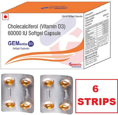 gementis VITAMIN D3(60000I.U) (6STRIPS) FOR CALCIUM DEFICIANCY(6 x 4 Capsules)