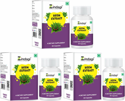 Zindagi Neem Extract Capsules|Dietary Supplement|Anti Bacterial Properties|(3 x 60 Tablets)
