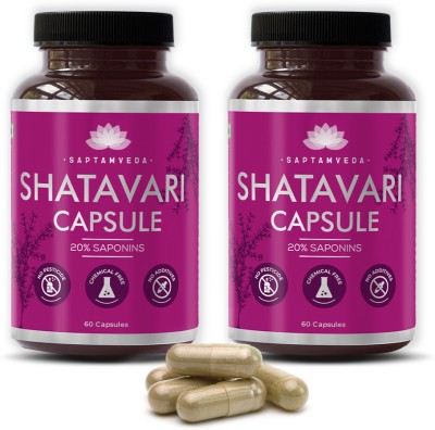 Saptamveda Pure Herbs Shatavari Women's Wellness Capsules | Promotes lactation(2 x 60 Capsules)