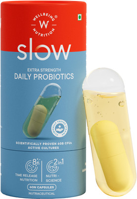 Wellbeing Nutrition Daily Probiotics + Omega 3 | 60 Billion CFU | For Bloating, Indigestion, IBS(60 Capsules)