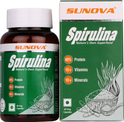 SUNOVA Spirulina Capsules - Superfood ,Multivitamins with Protein(2 x 60 Capsules)