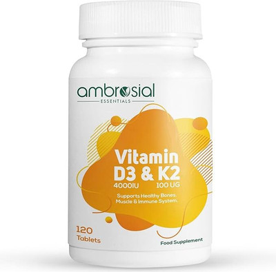 Ambrosial Vitamin D3 & K2 Tablets 4000IU Vitamin D3 + 100µg K2 MK-7(120 Tablets)