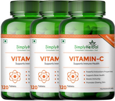 Simply Herbal Vitamin C Tablets 1000 mg Amla Extract With Zinc For Immunity Booster & Skincare(3 x 120 Tablets)