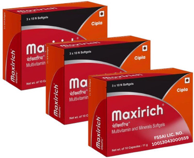 Cipla Maxirich Daily Multivitamin & Minerals Softgels Botttle(3 x 30 Capsules)
