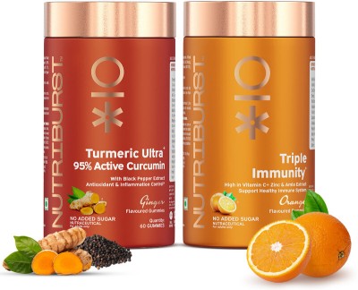Nutriburst Turmeric Ultra and Triple Immunity Gummies with Vitamin C, Zinc & Amla(2 x 60 No)