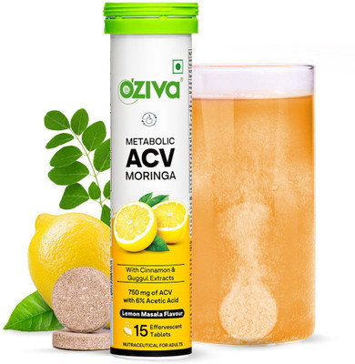OZiva ACV Moringa (Lemon Masala)To Control Cravings,Apple Cider Vinegar,No Added Sugar(15 Tablets)