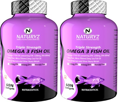 NATURYZ Triple Strength Omega 3 Fish Oil with 2450 mg Omega 3-6-9 (EPA 1200mg DHA 800mg)(120 Capsules)