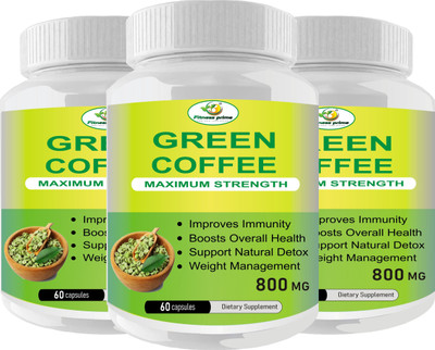 Fitness Prime Green Coffee 800 mg Capsules for Weight Management | Advanced Formula Fat Burner(3 x 60 Capsules)