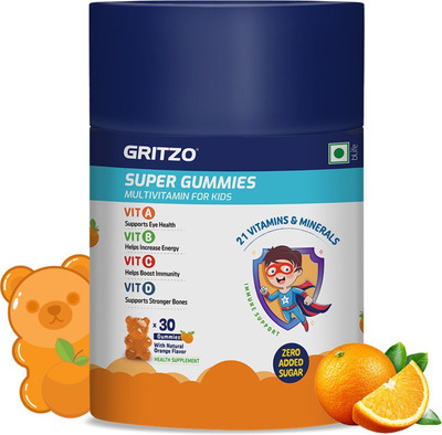 Gritzo Super Gummies, Multivitamin for Kids, 21 Vitamins & Minerals, Natural Orange(30 No)